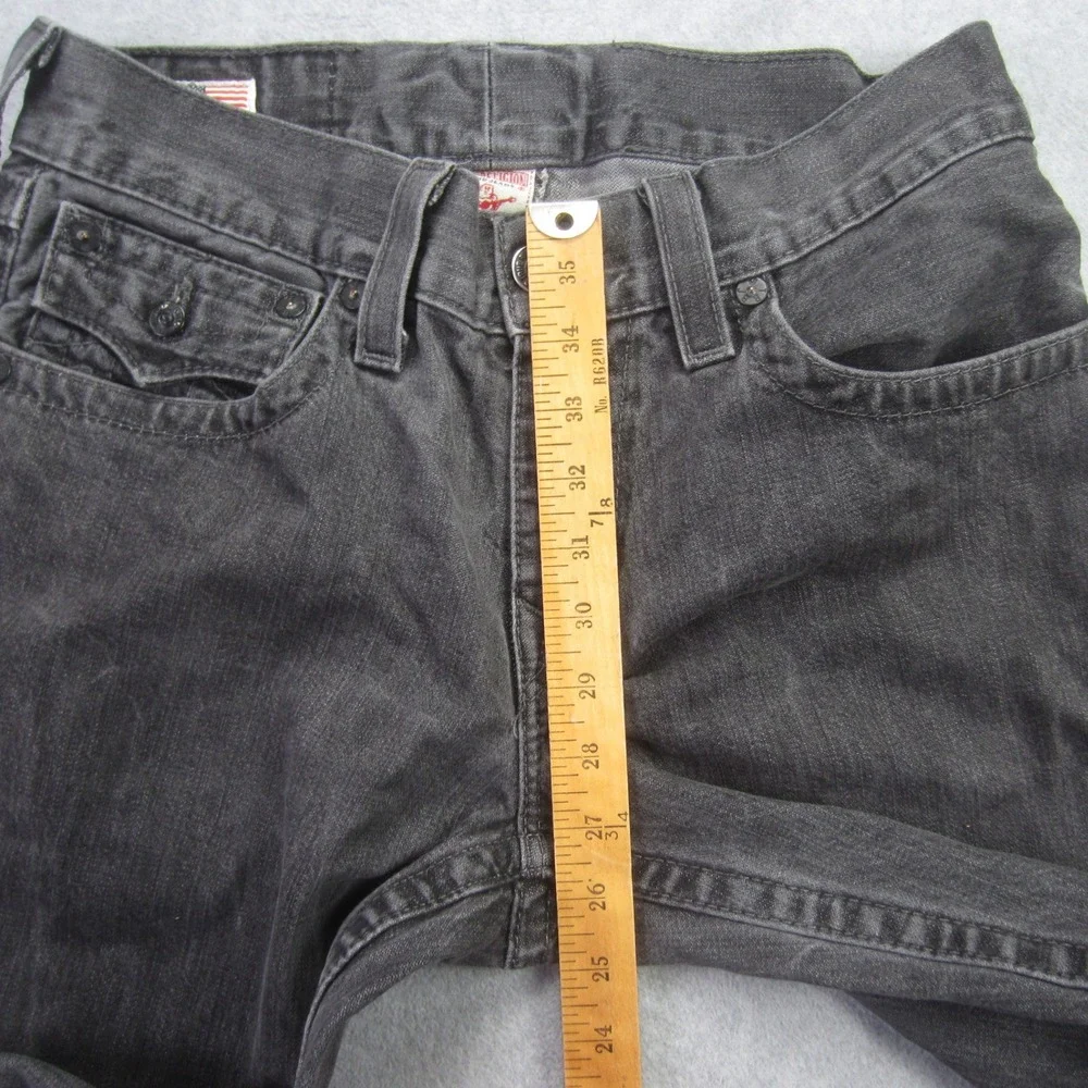 True Religion Jeans Mens 32x30.5‎ Gray Ricky Straight Leg Flap Pocket Denim USA